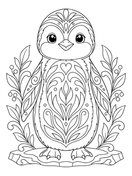 An ornate little penguin framed by leaves on this new zealand coloring page.