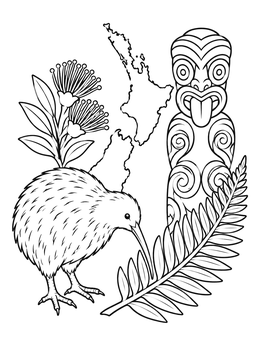 Free printable New Zealand Symbols And Kiwi Bird coloring page