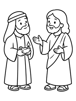 Free printable Nicodemus Meeting Jesus With Oil Lamp coloring page