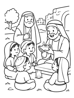 Free printable Biblical Teacher Showing Oil Lamp coloring page