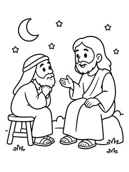 Free printable Nicodemus Listening To Jesus Under The Stars coloring page