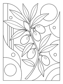 An artistic olive branch framed by geometric shapes in this nicodemus coloring page.