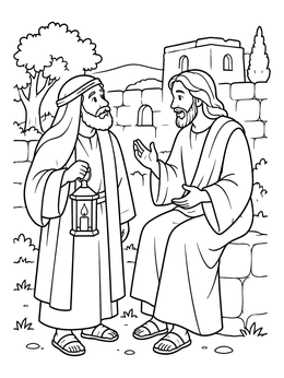 Free printable Nicodemus Visits Jesus At Night coloring page