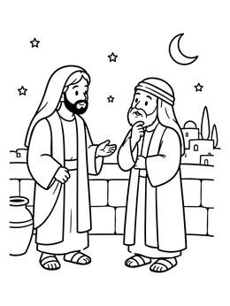 Free printable Nicodemus Visits Jesus At Night coloring page
