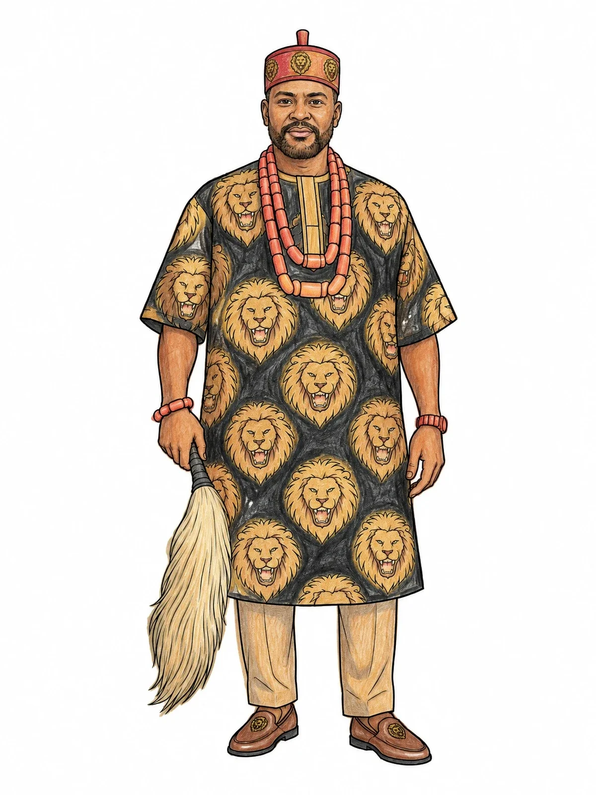 Colored example of the Igbo Chief In Traditional Isiagu Attire coloring page