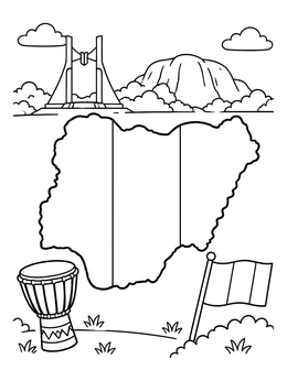 Free printable Nigeria Map And Famous Landmarks coloring page