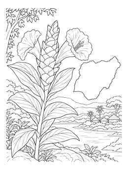 Free printable Yellow Trumpet Flower And Nigerian Landscape coloring page