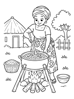 Free printable Cooking Outdoors In Nigeria coloring page