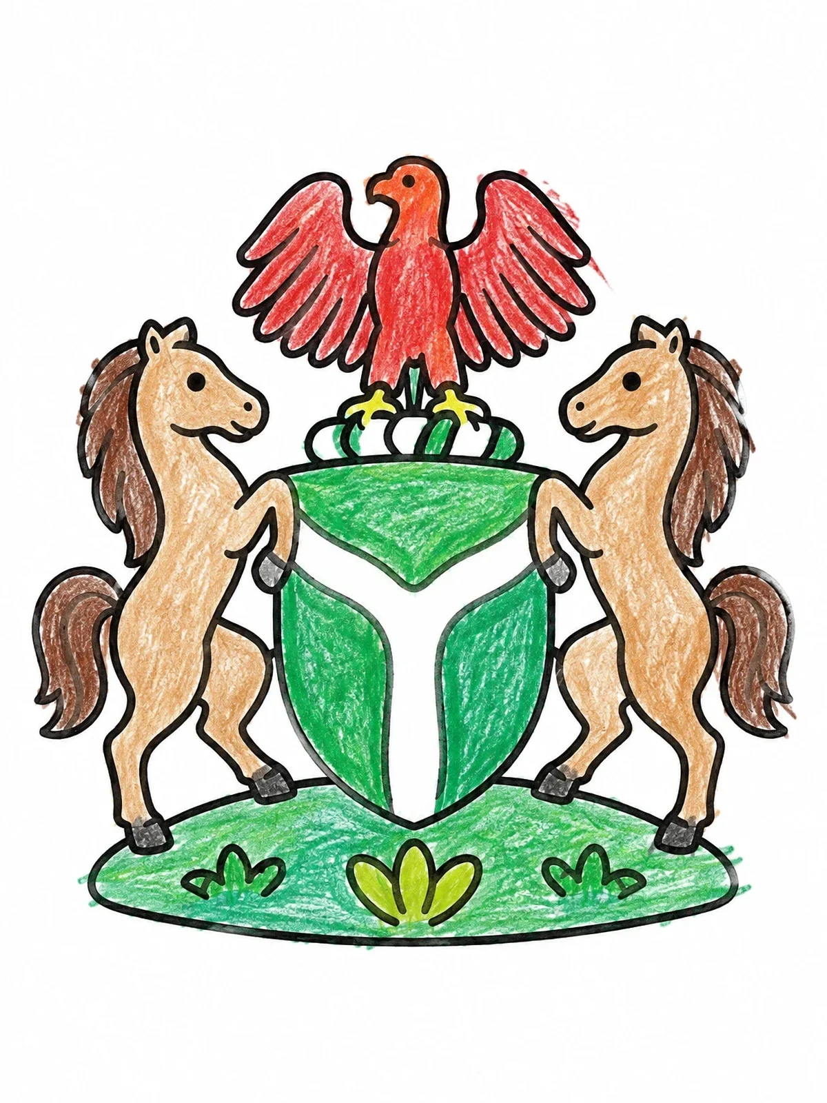Colored example of the Nigerian Coat Of Arms With Horses coloring page