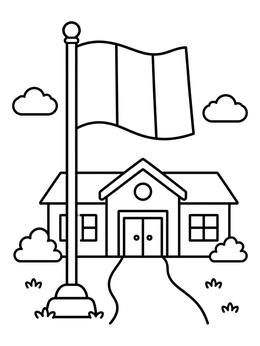 Free printable Nigerian Flag Outside A School coloring page
