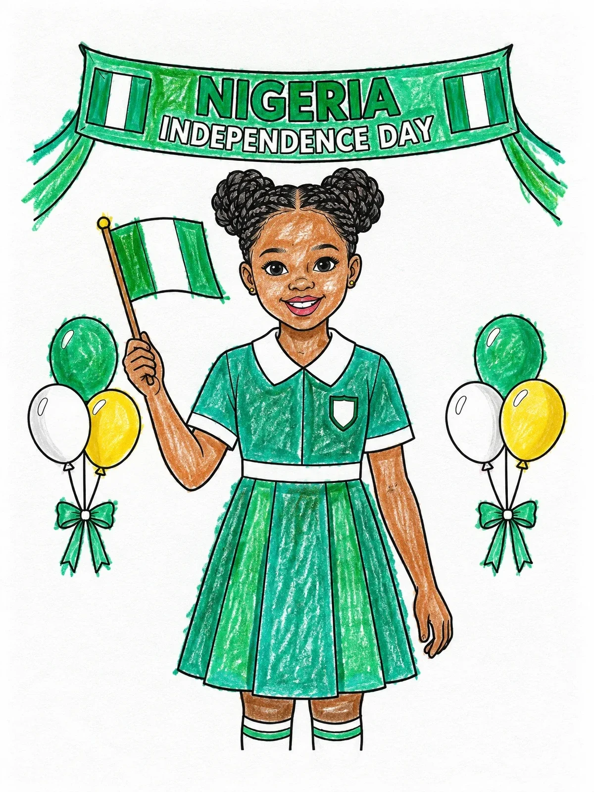 Colored example of the Nigerian Schoolgirl Celebrating Independence Day coloring page