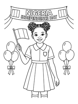 Free printable Nigerian Schoolgirl Celebrating Independence Day coloring page