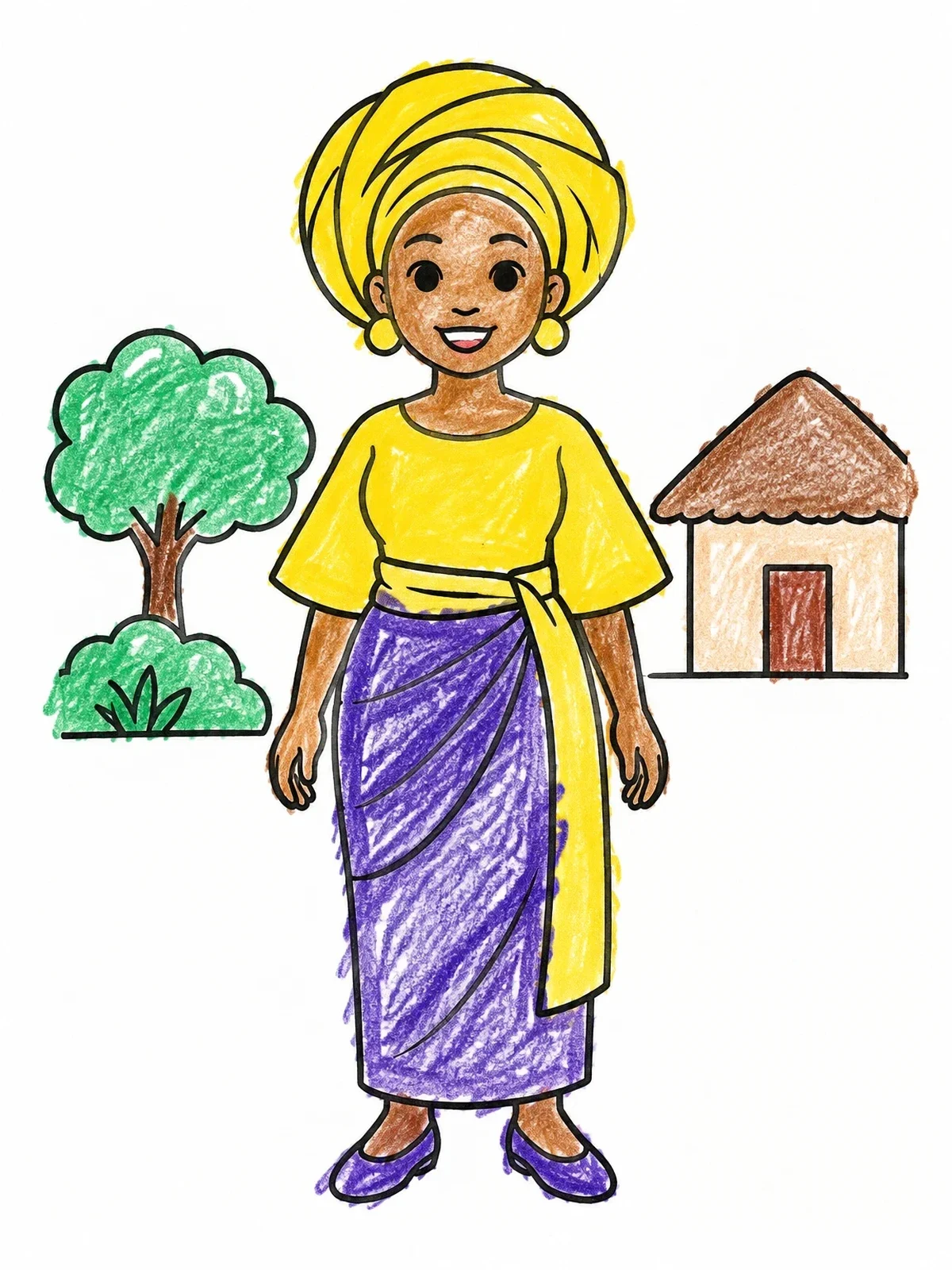 Colored example of the Nigerian Woman In Traditional Gele coloring page