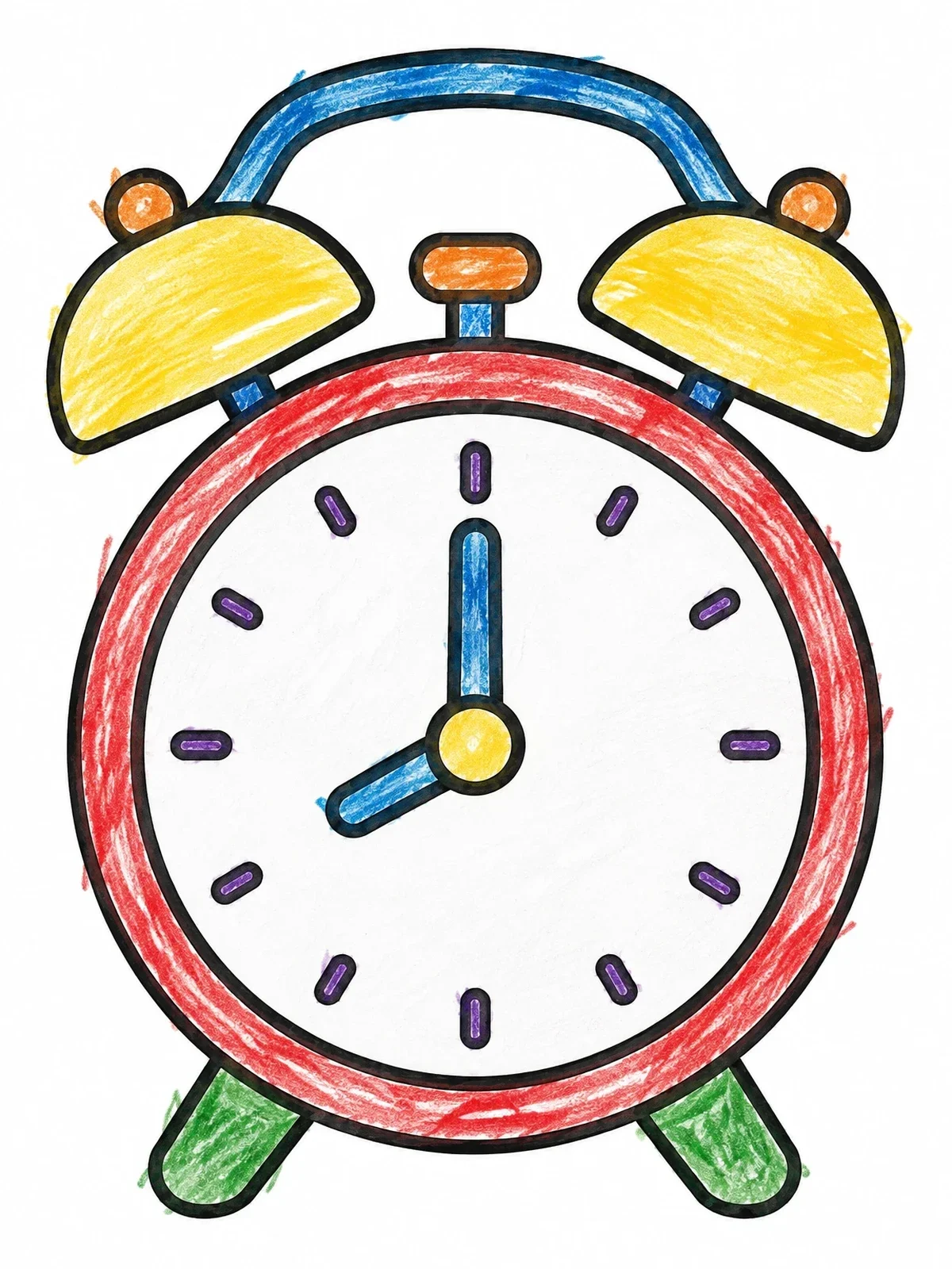 Colored example of the Classic Twin Bell Alarm Clock coloring page