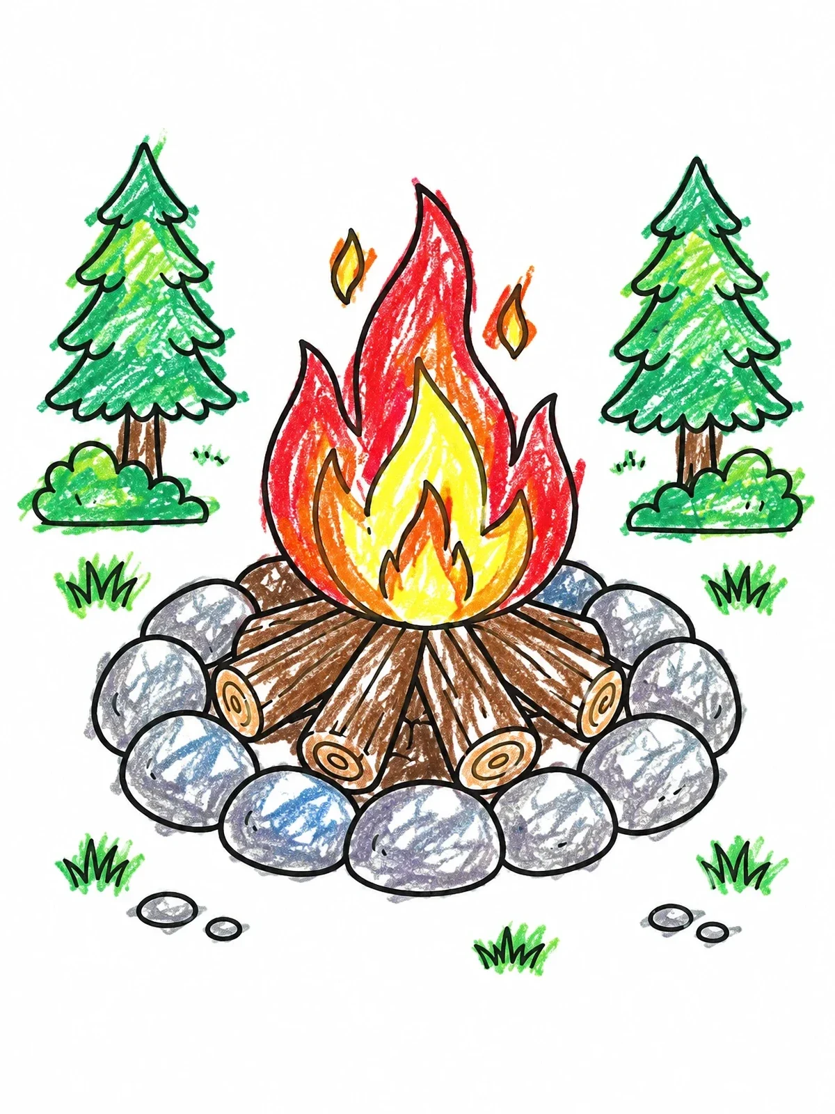Colored example of the Cozy Campfire In The Forest coloring page