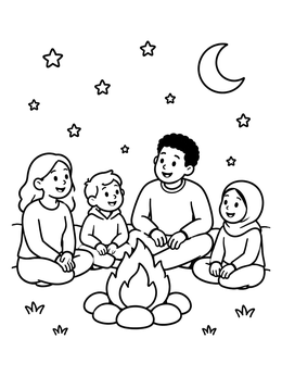 Free printable Family Campfire Under The Stars coloring page