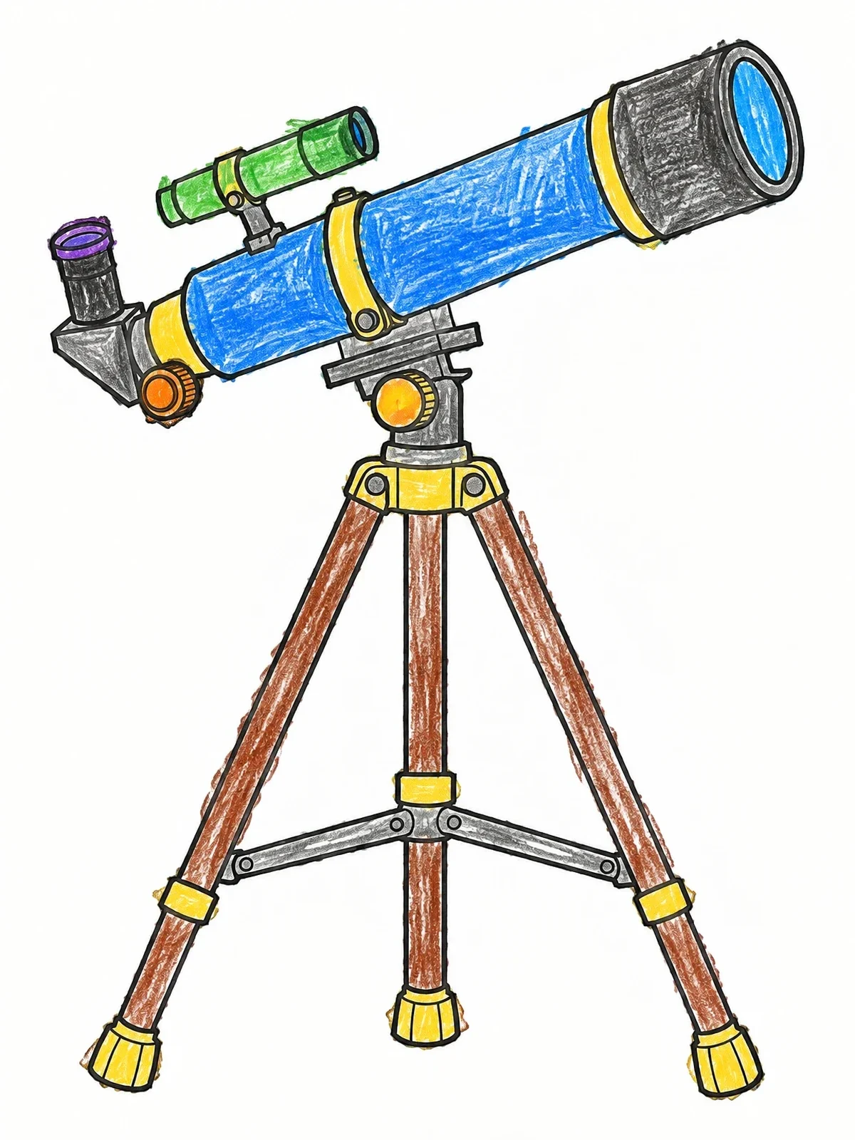 Colored example of the Astronomical Backyard Telescope On Tripod coloring page