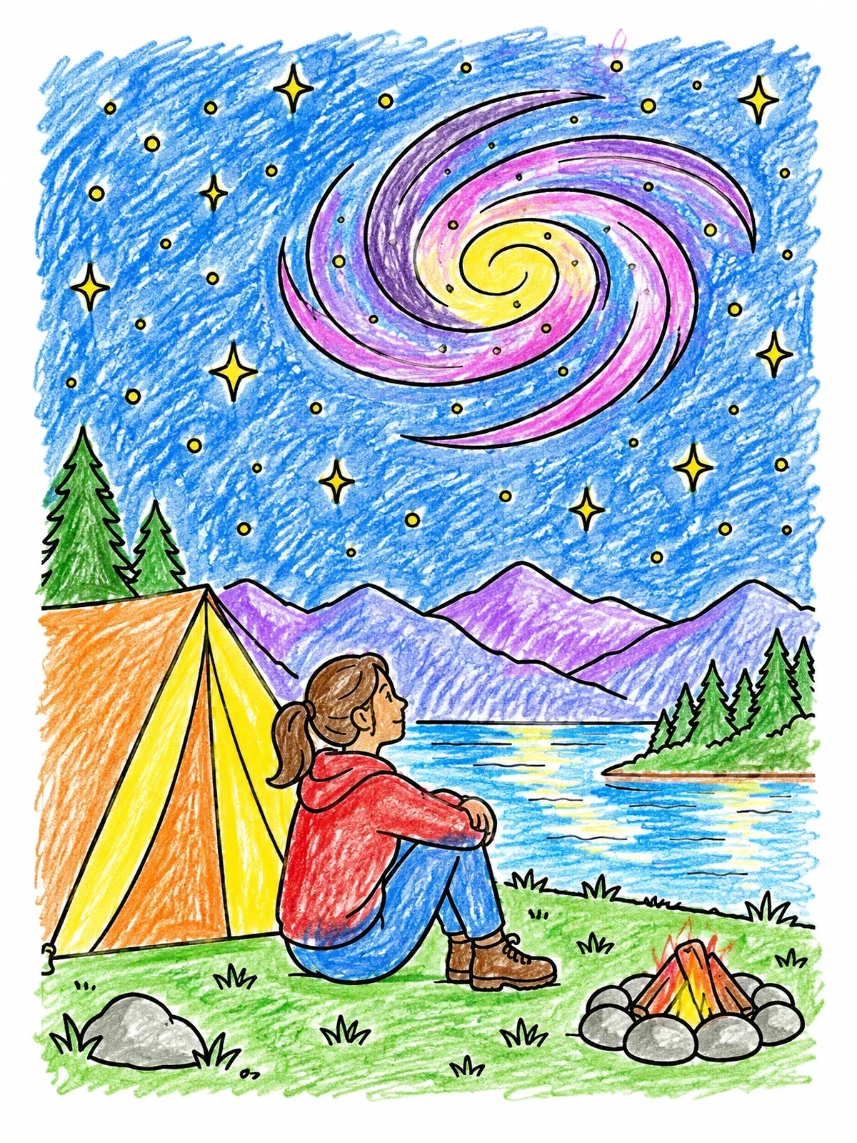 Colored example of the Camping Under A Spiral Galaxy coloring page