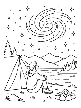 Free printable Camping Under A Spiral Galaxy coloring page