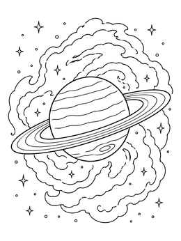 Free printable Ringed Planet In Swirling Nebula coloring page