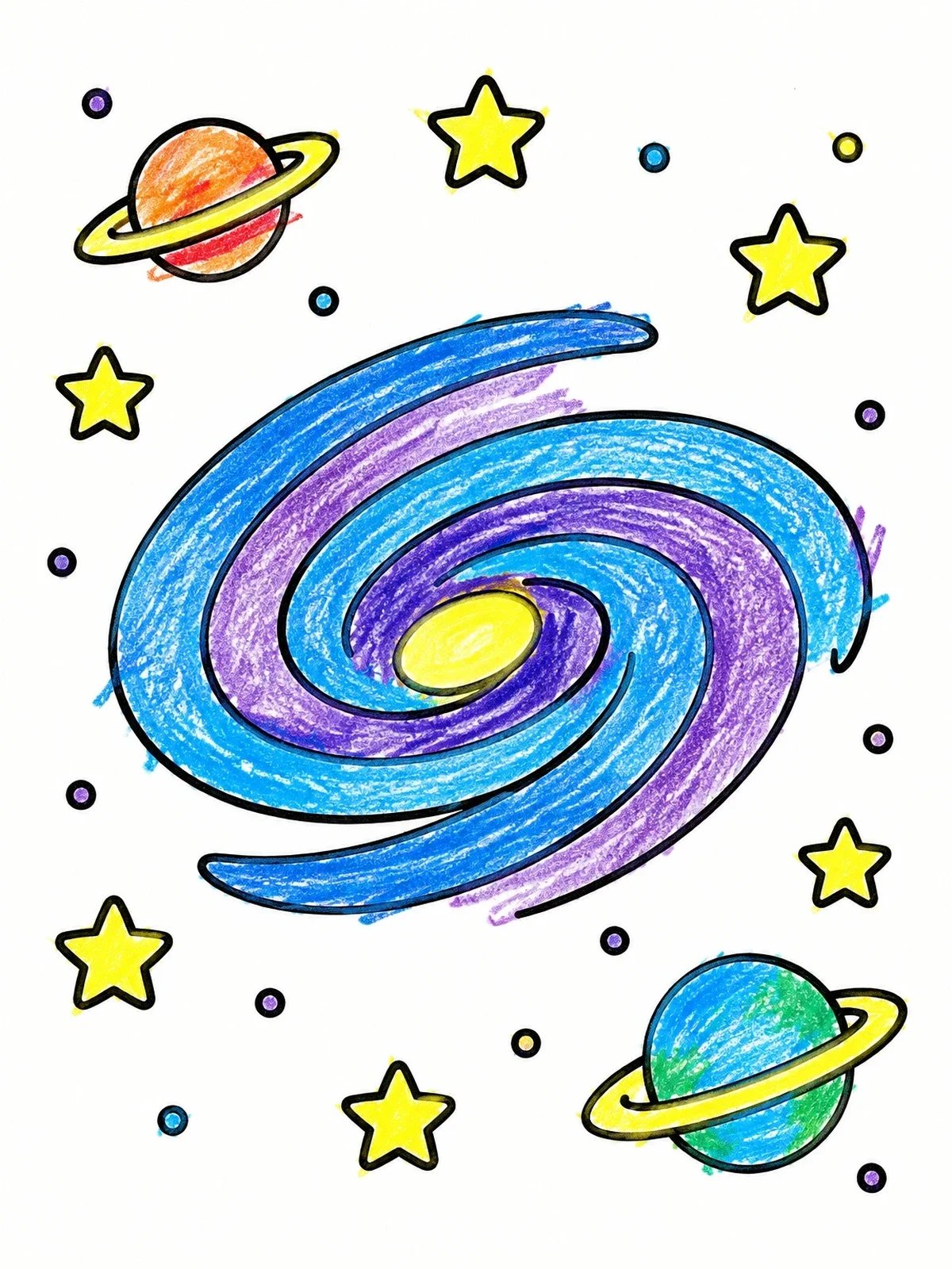 Colored example of the Swirling Spiral Galaxy In Deep Space coloring page