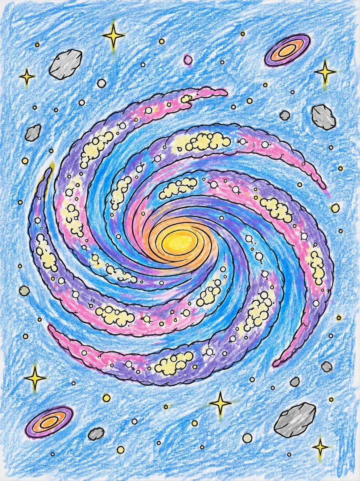Colored example of the Swirling Spiral Galaxy In Deep Space coloring page
