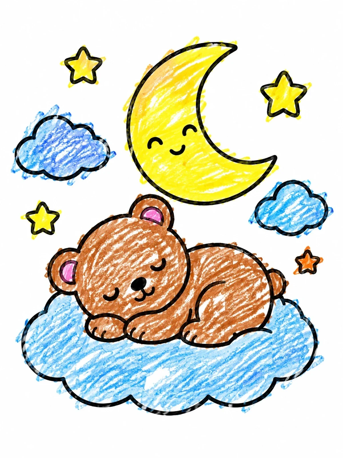 Colored example of the Sleeping Bear On A Cloud coloring page
