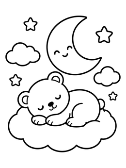 Free printable Sleeping Bear On A Cloud coloring page