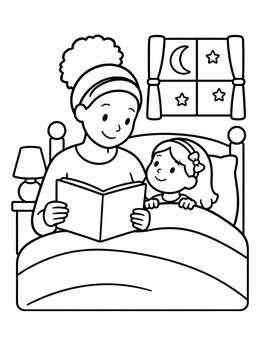 Free printable Bedtime Story In Cozy Room coloring page