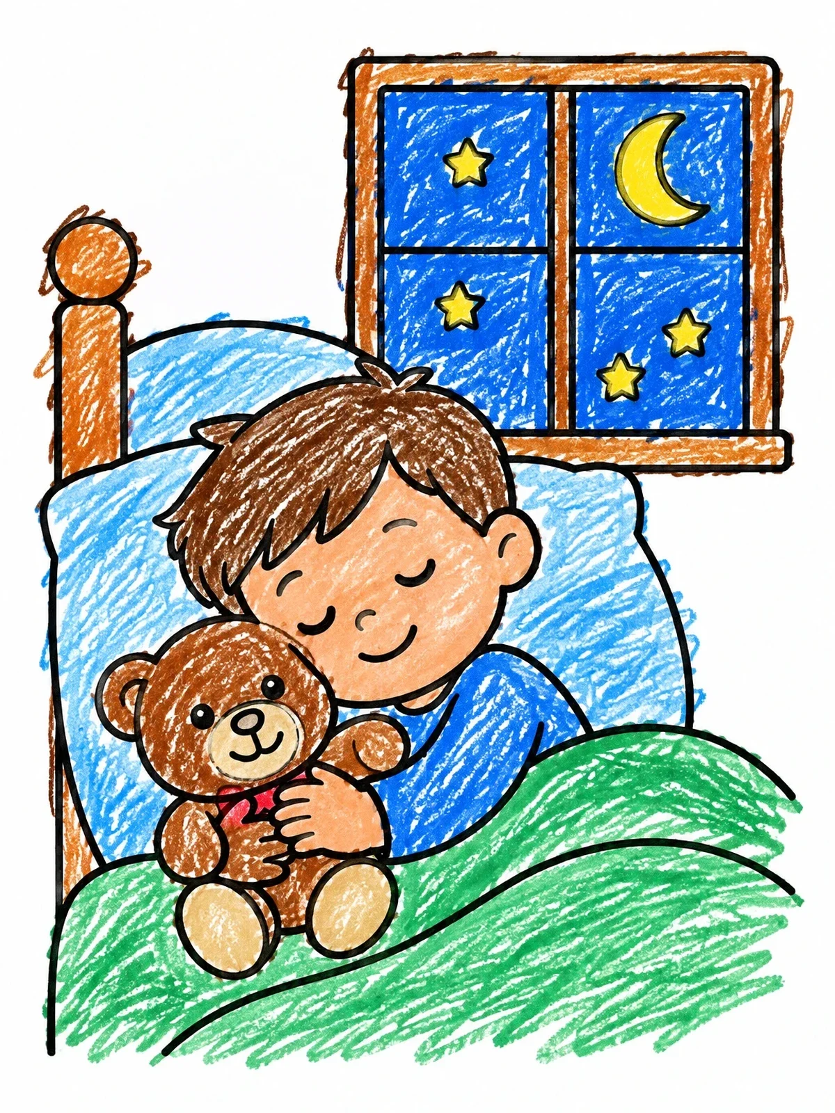 Colored example of the Child Asleep With Teddy Bear coloring page