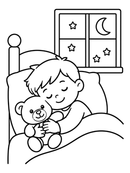 Free printable Child Asleep With Teddy Bear coloring page