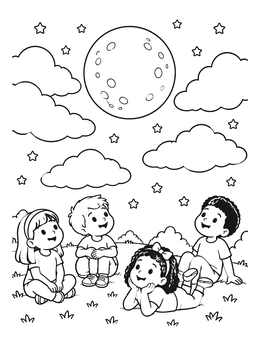 Free printable Children Stargazing Under The Full Moon coloring page
