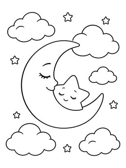 Free printable Crescent Moon And Sleeping Star coloring page
