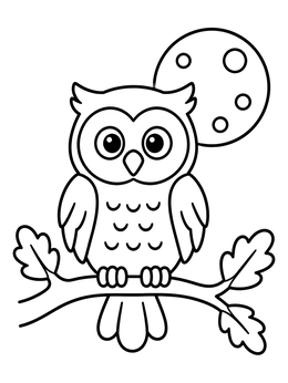 Free printable Cute Owl Under Full Moon coloring page