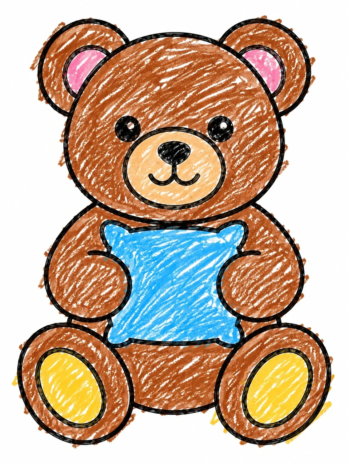 Colored example of the Cute Teddy Bear Holding Pillow coloring page