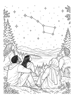 Free printable Friends Stargazing At Big Dipper coloring page