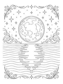 Free printable Moonlight Reflection On Ocean Waves coloring page