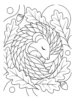 Free printable Sleeping Hedgehog In Autumn Leaves coloring page
