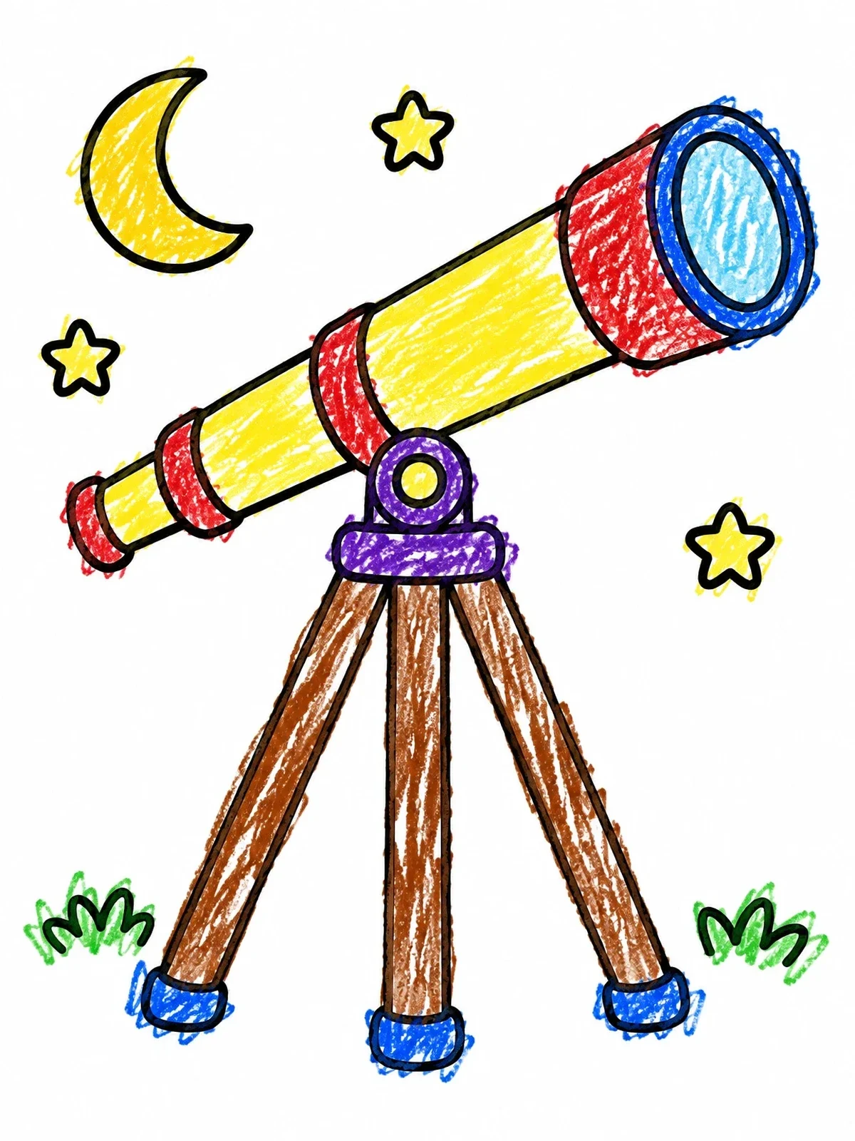 Colored example of the Telescope Under The Moon And Stars coloring page