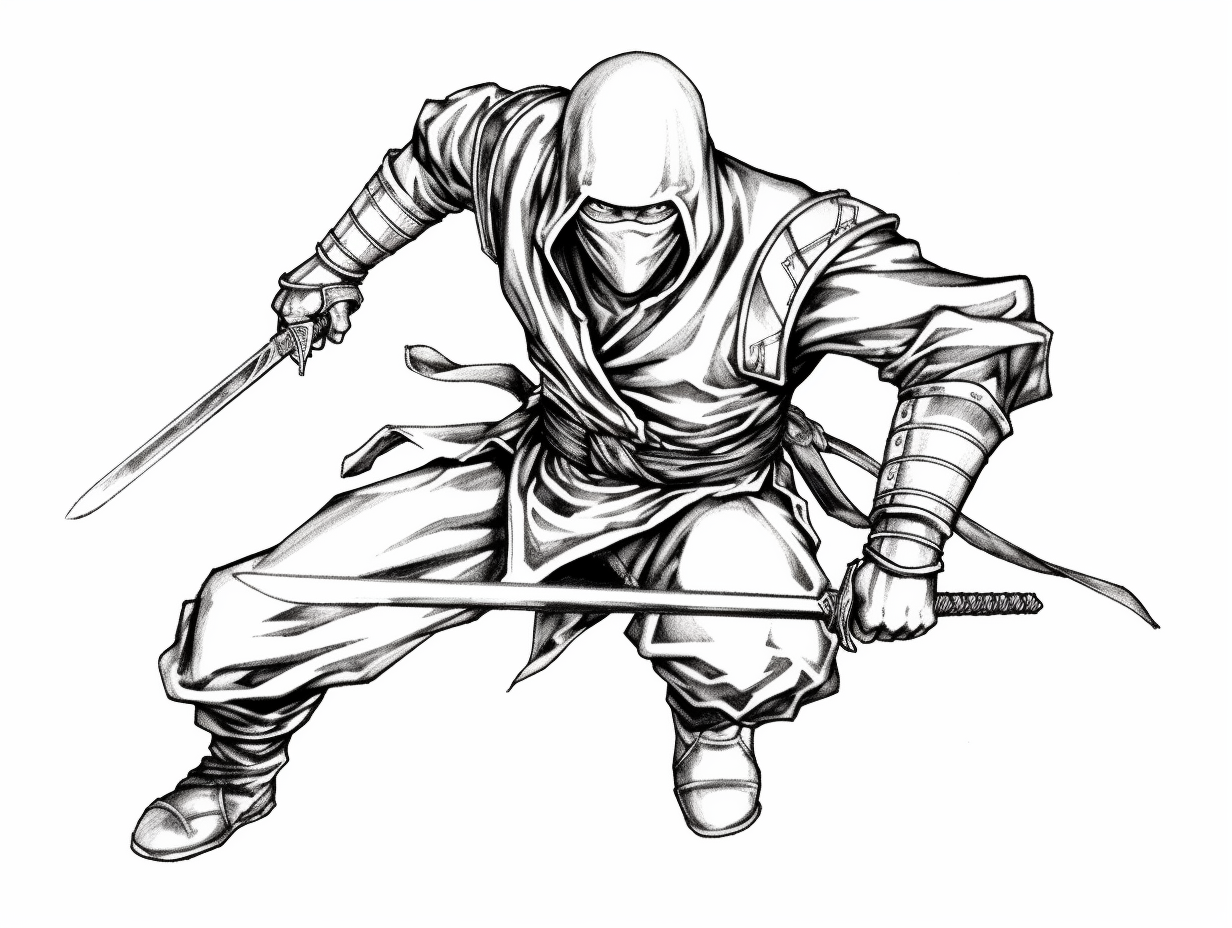 Ninja Action Coloring Sheet - Coloring Page