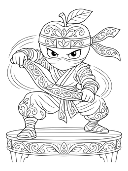 An apple ninja ready to spin on this detailed boomerang coloring page.