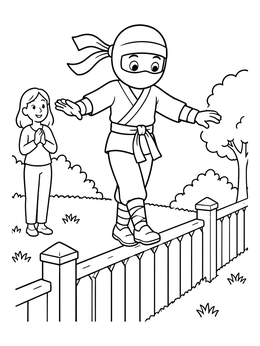 Free printable Ninja Balancing On A Fence coloring page