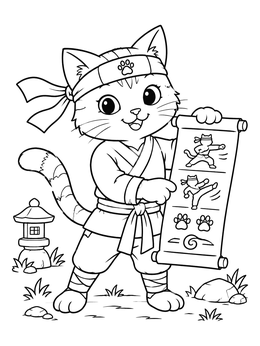 Free printable Ninja Cat With Secret Martial Arts Scroll coloring page