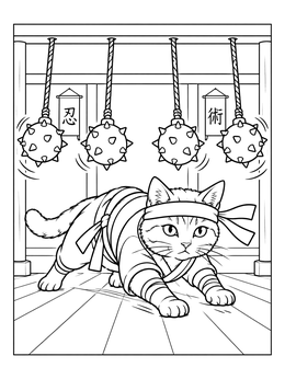 Free printable Ninja Cat In Training Dojo coloring page