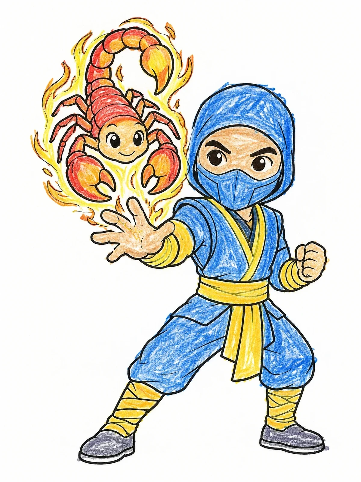 Colored example of the Ninja Summoning A Magical Scorpion coloring page