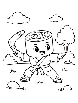 Free printable Ninja Sushi Throwing A Boomerang coloring page