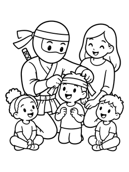 A friendly ninja ties a headband on a student in this ninja coloring page.