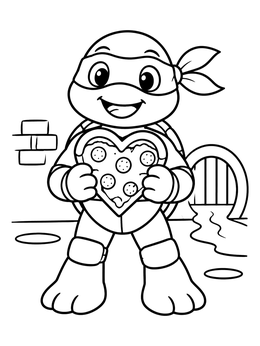 Free printable Ninja Turtle With Heart Pizza coloring page