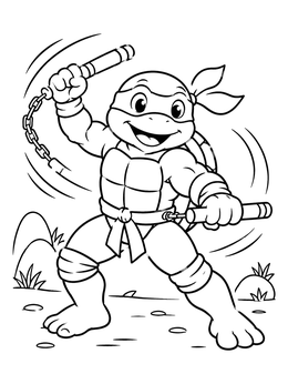 Free printable Ninja Turtle With Nunchaku coloring page