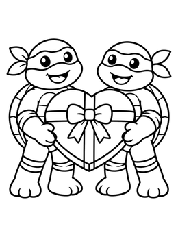 Free printable Ninja Turtles With Heart Gift coloring page